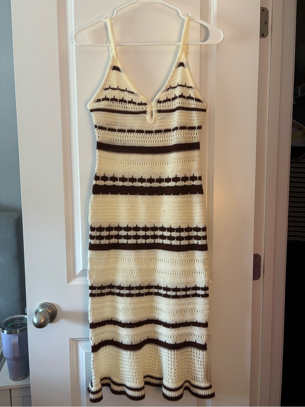 torrid Cream and Brown Crochet Stripe Maxi Dress